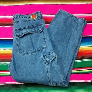 Empyre Relax Jeans Men's 33x31 Blue Cargo Pockets Baggy Loose Skater Hip Hop Y2K